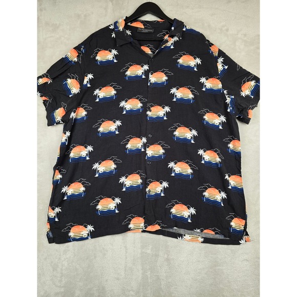 No Boundaries Other - No Boundaries Hawaiian Shirt Mens 3XL Black Tropical Sunset Palm Tree Print